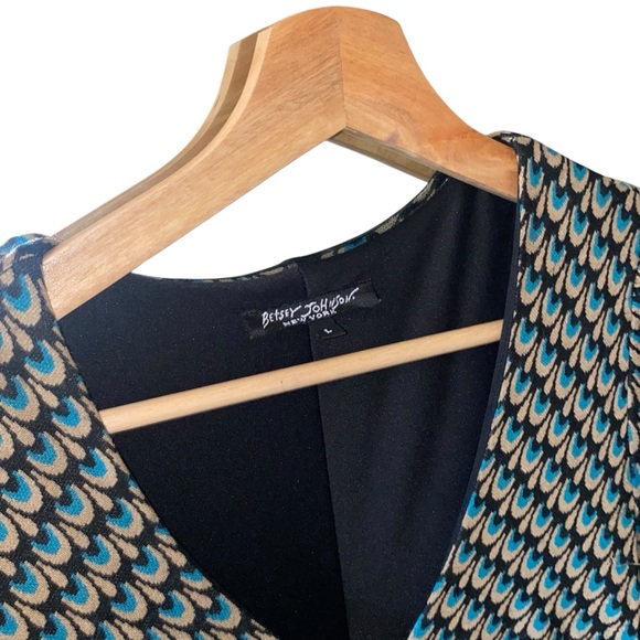 Vintage Betsey Johnson Peacock Feathers Green Blue Geometric A-Line Dress Large - Picture 2 of 7